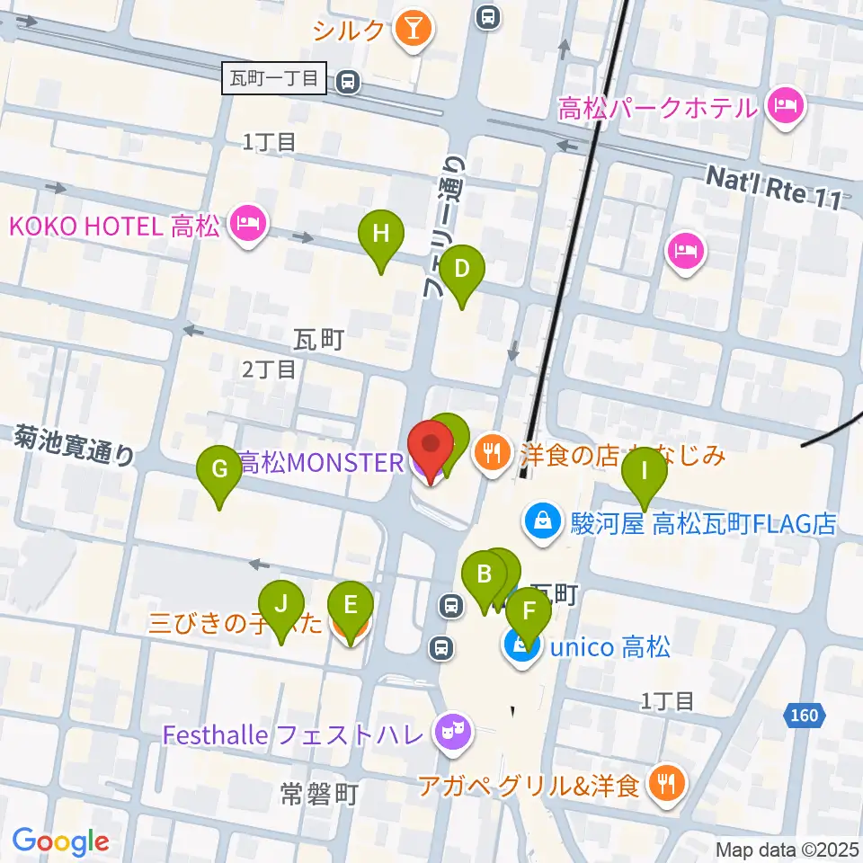 高松モンスター周辺のカフェ一覧地図