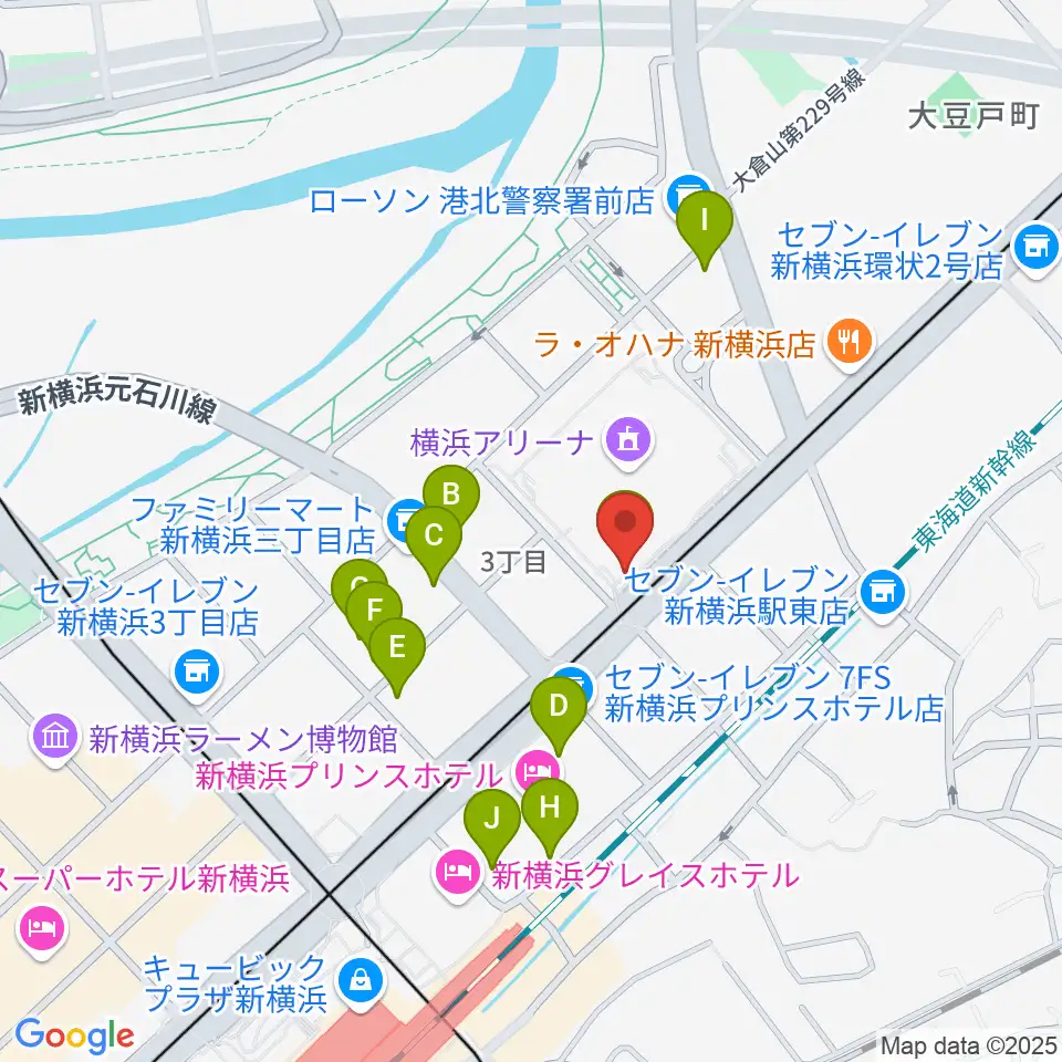 Mugic Piano Studio新横浜周辺のカフェ一覧地図