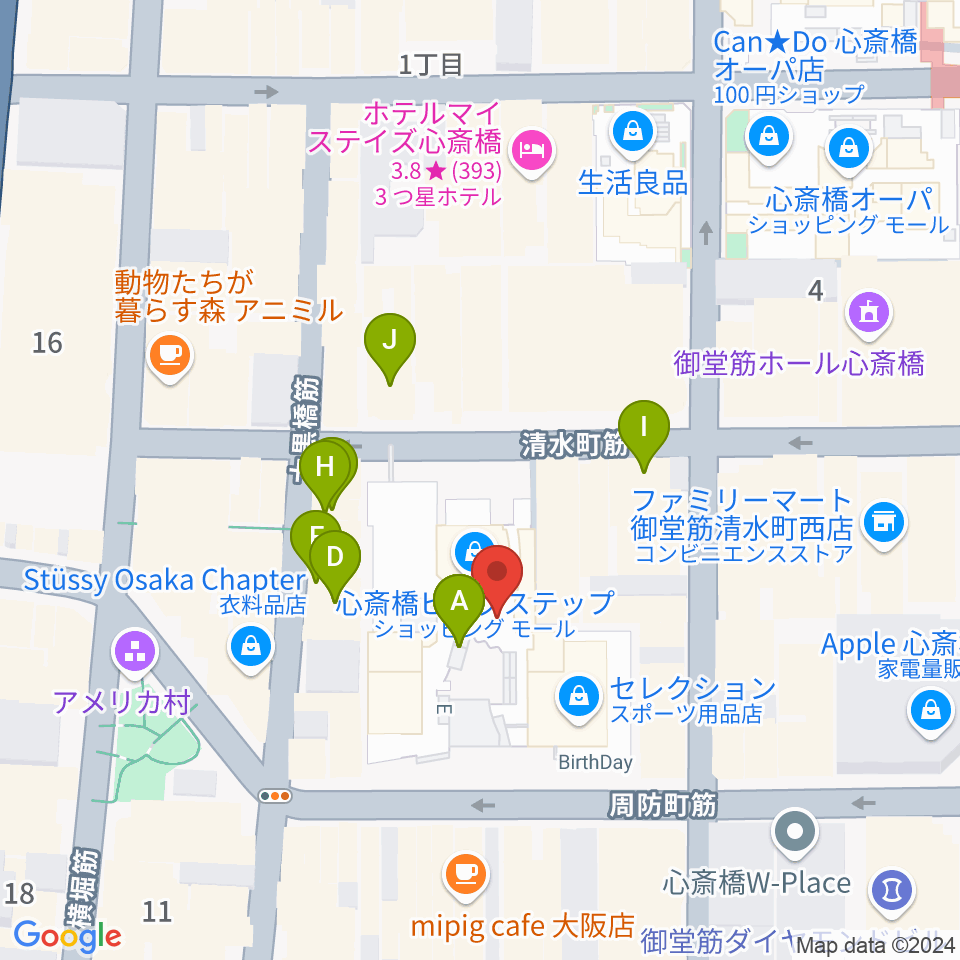 心斎橋BIGCAT周辺のカフェ一覧地図