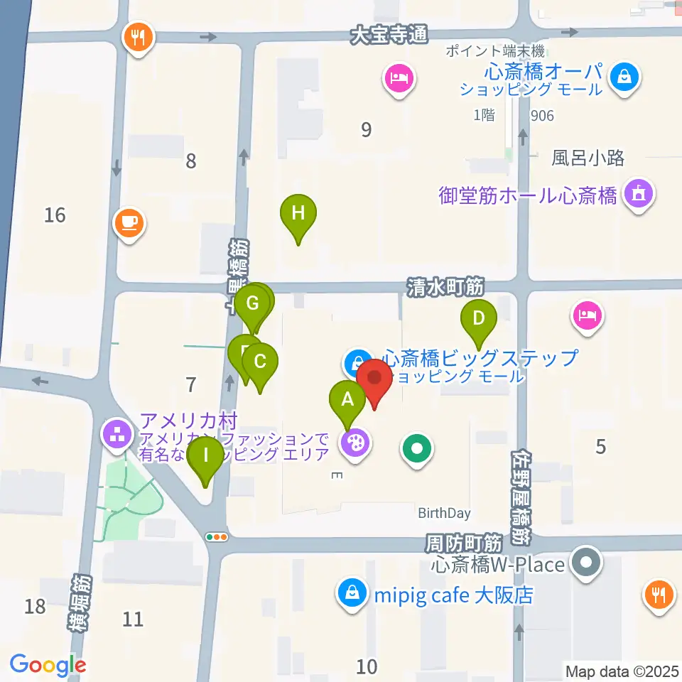 心斎橋BIGCAT周辺のカフェ一覧地図