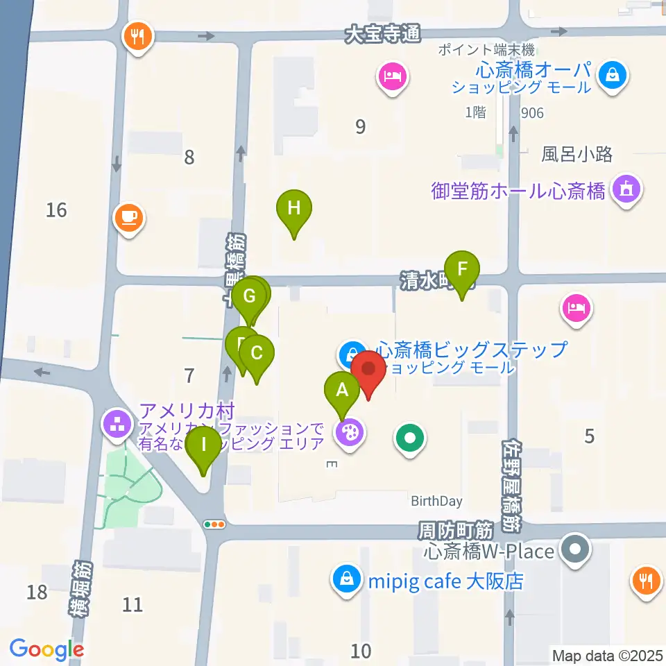 心斎橋BIGCAT周辺のカフェ一覧地図