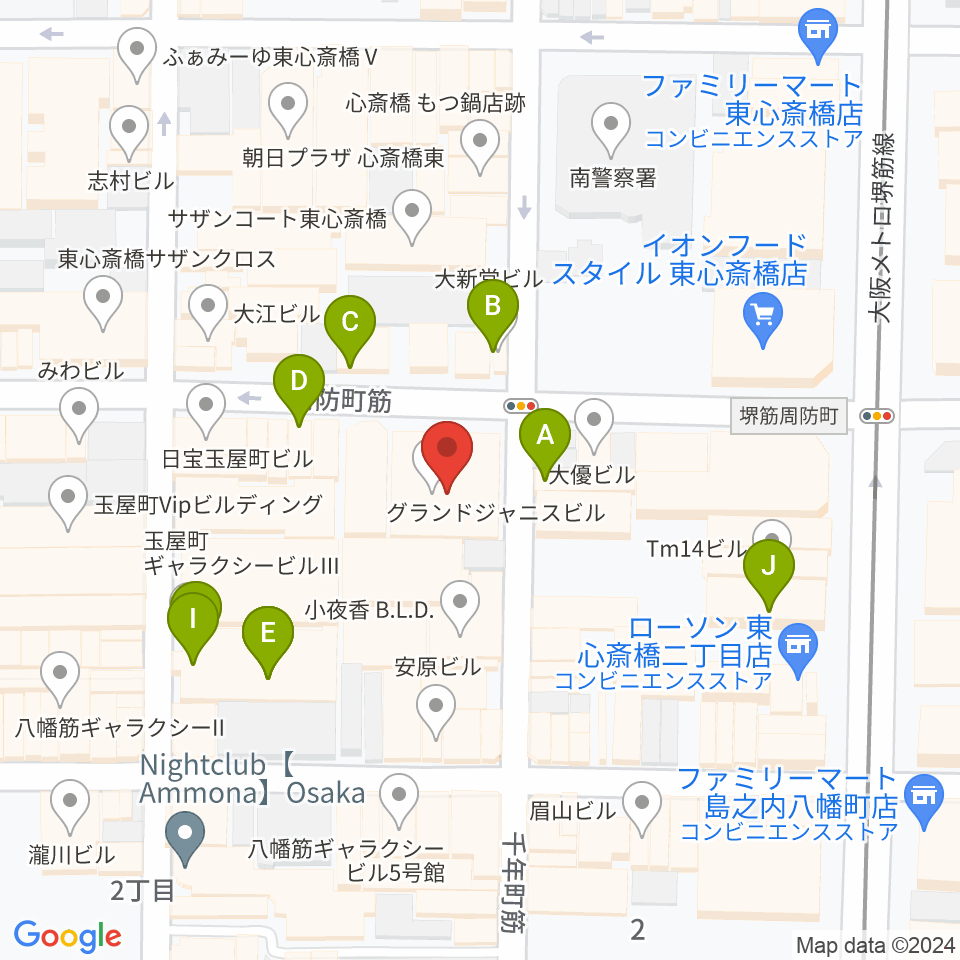 心斎橋ジャニス周辺のカフェ一覧地図