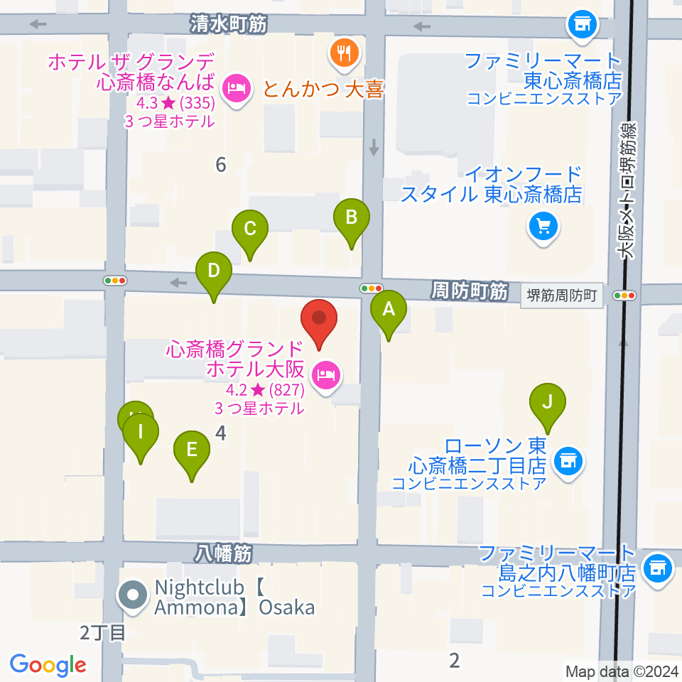 心斎橋ジャニス周辺のカフェ一覧地図