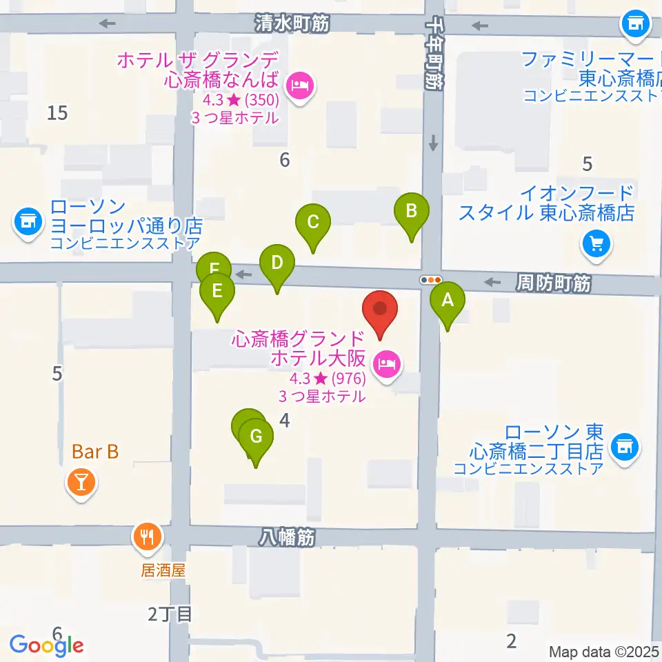 心斎橋ジャニス周辺のカフェ一覧地図