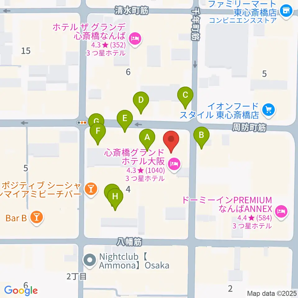 心斎橋ジャニス周辺のカフェ一覧地図