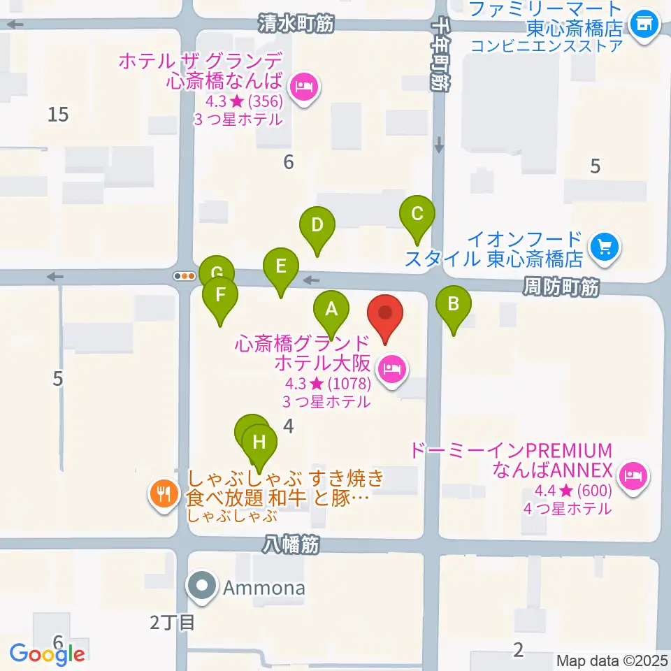 心斎橋ジャニス周辺のカフェ一覧地図