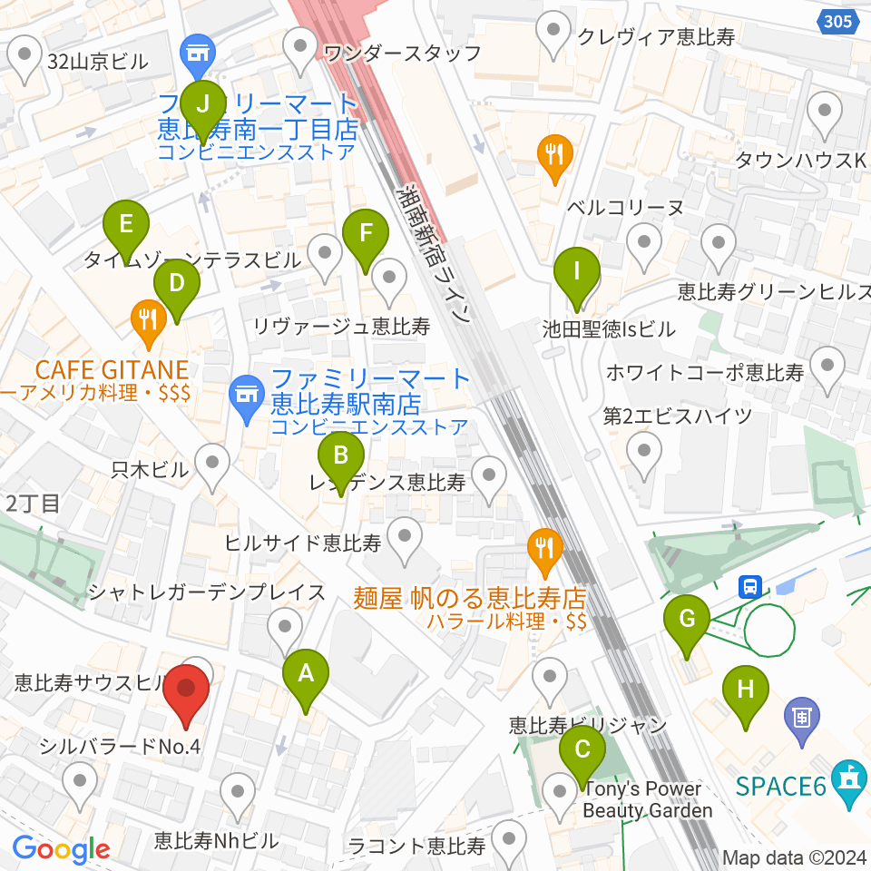 恵比寿ヒルサイドスタジオ周辺のカフェ一覧地図