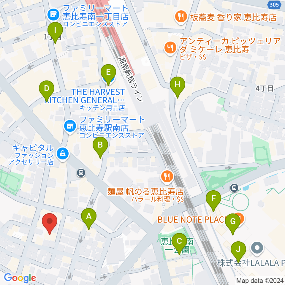 恵比寿ヒルサイドスタジオ周辺のカフェ一覧地図