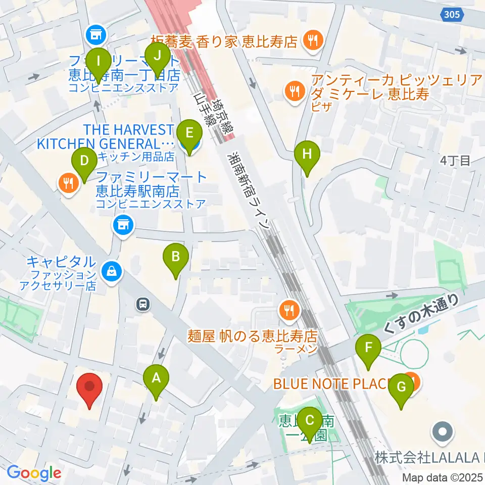 恵比寿ヒルサイドスタジオ周辺のカフェ一覧地図