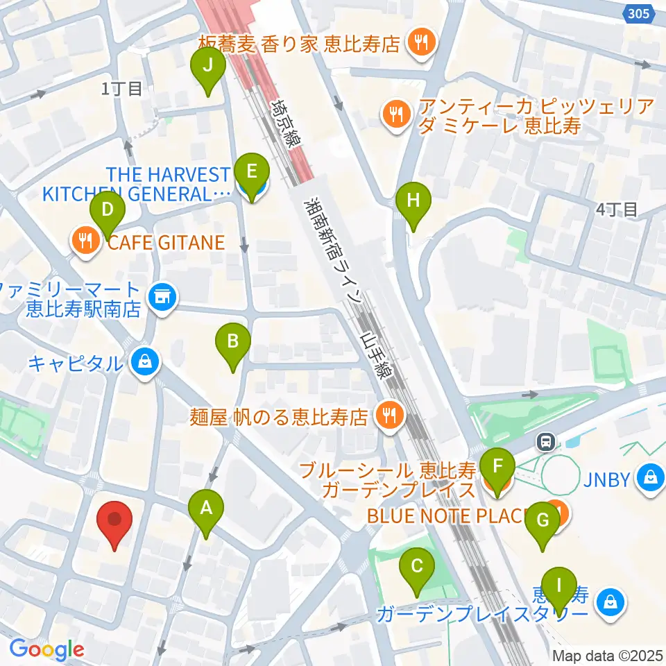 恵比寿ヒルサイドスタジオ周辺のカフェ一覧地図