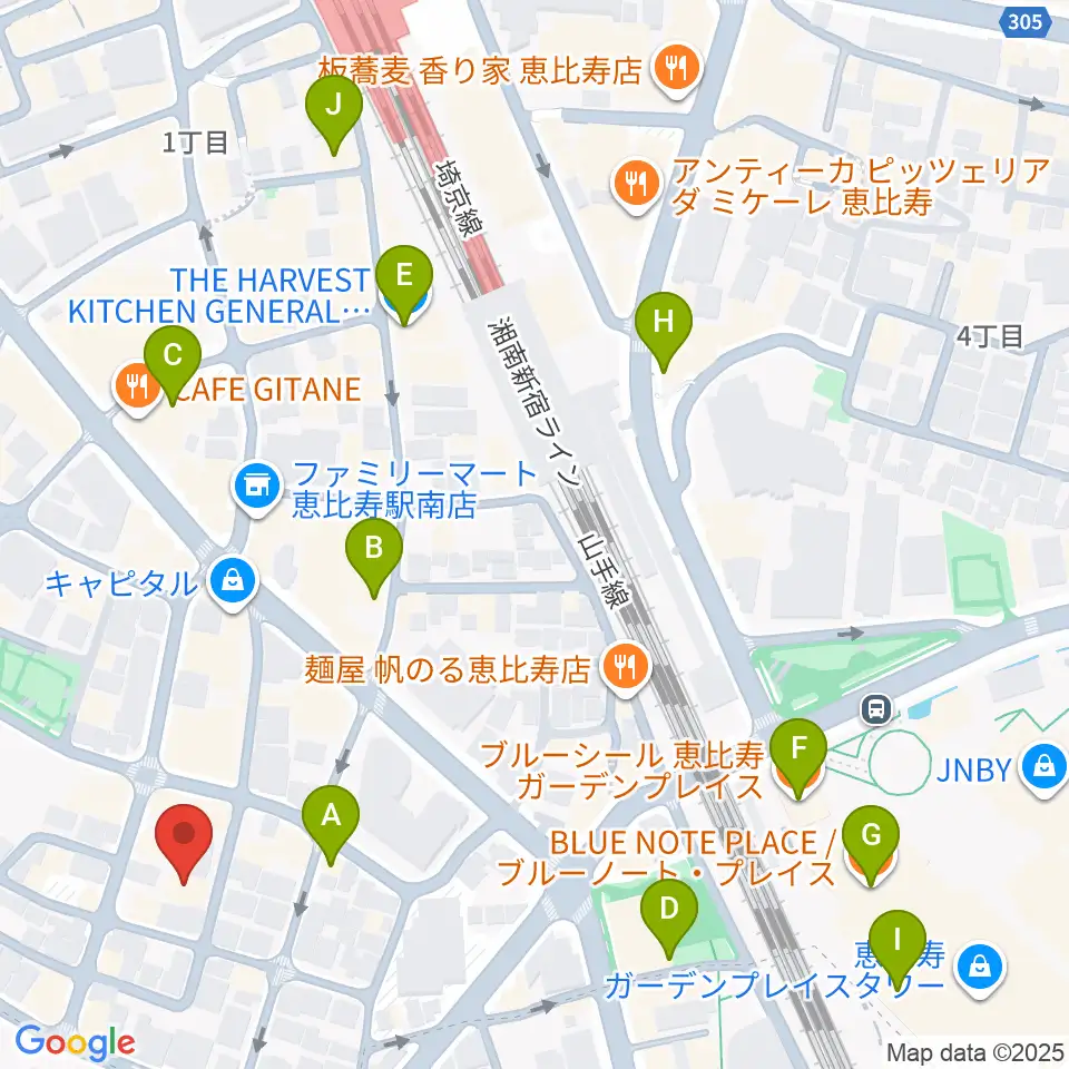 恵比寿ヒルサイドスタジオ周辺のカフェ一覧地図