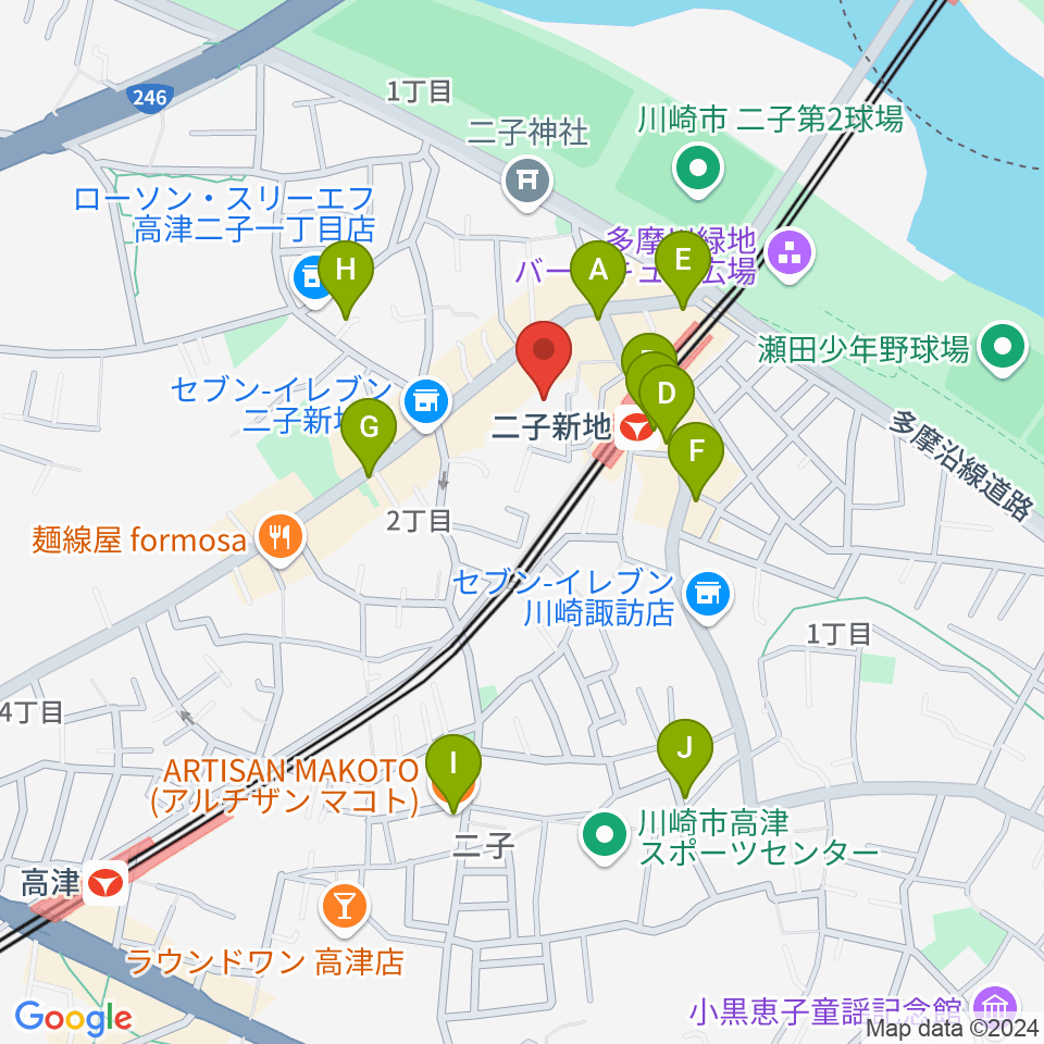 Iorana Music 二子新地周辺のカフェ一覧地図