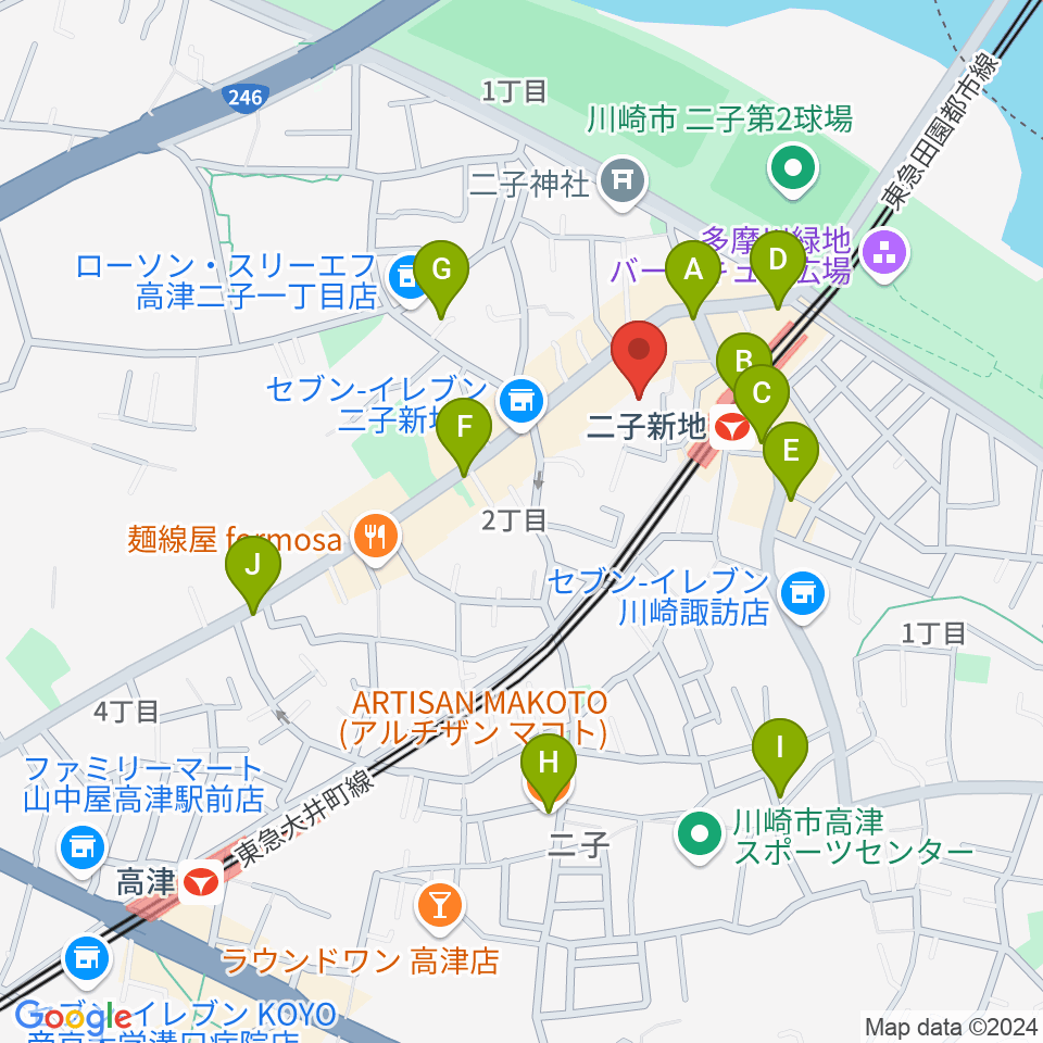 Iorana Music 二子新地周辺のカフェ一覧地図