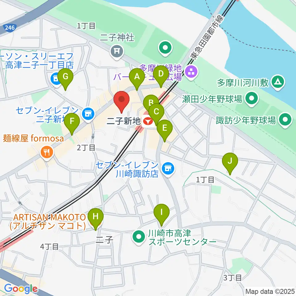 Iorana Music 二子新地周辺のカフェ一覧地図
