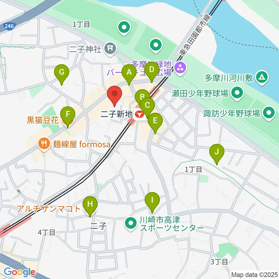 Iorana Music 二子新地周辺のカフェ一覧地図