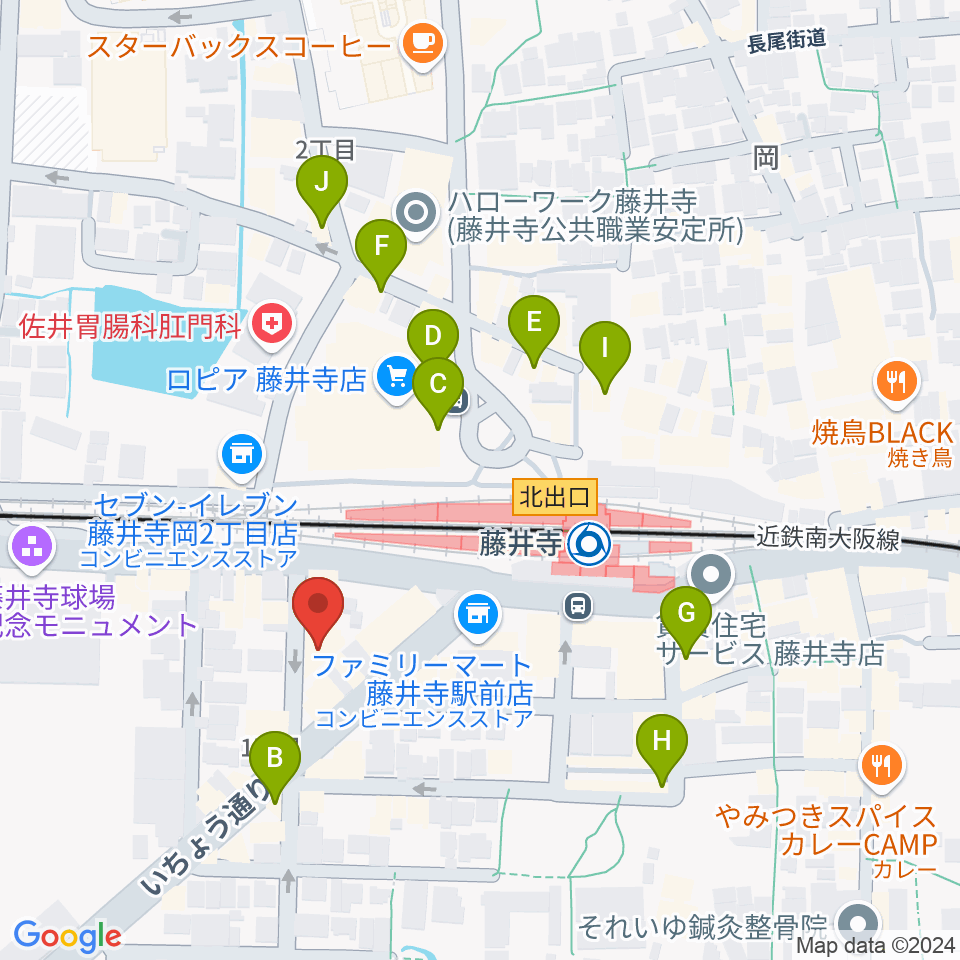 藤井寺JAMJAM周辺のカフェ一覧地図