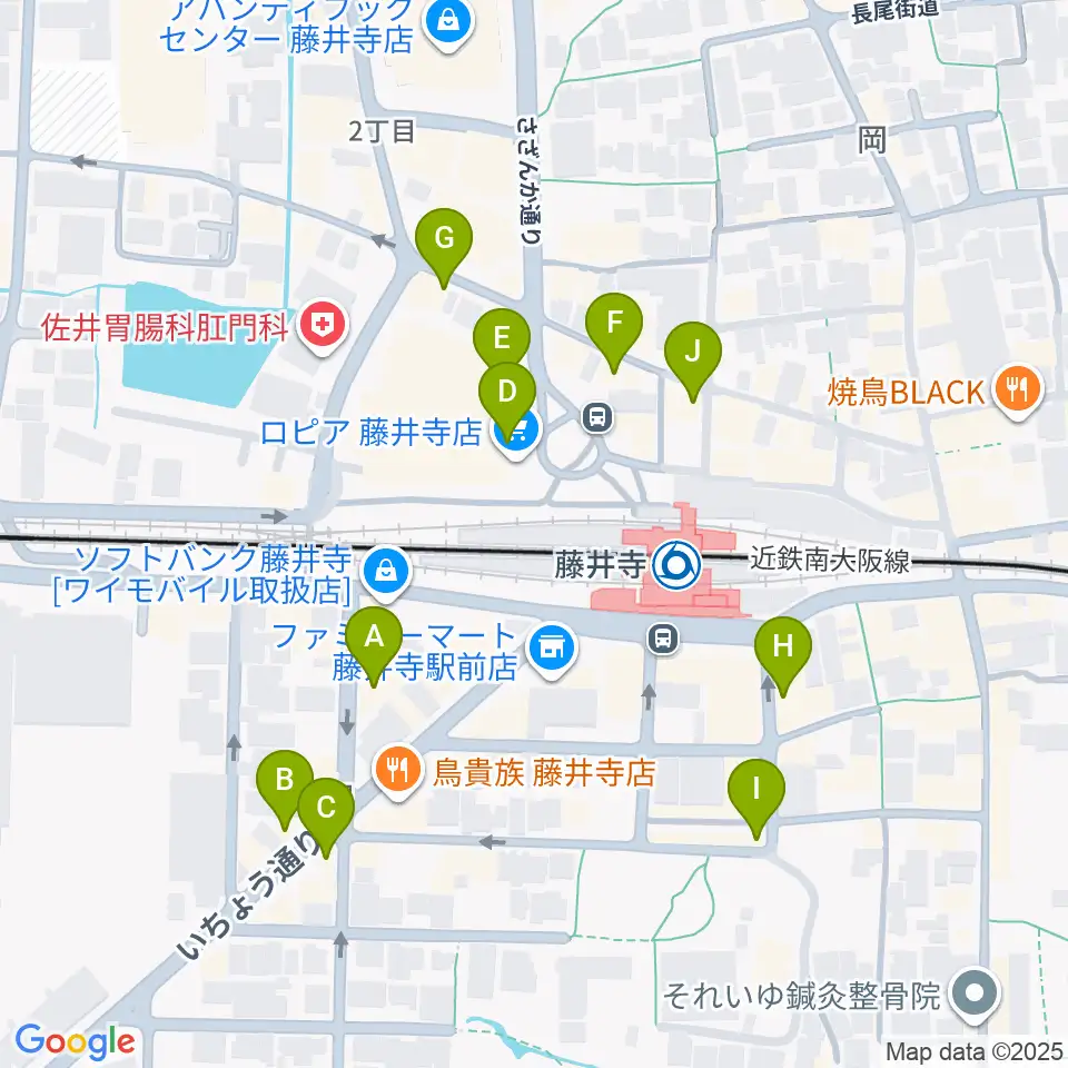 藤井寺JAMJAM周辺のカフェ一覧地図