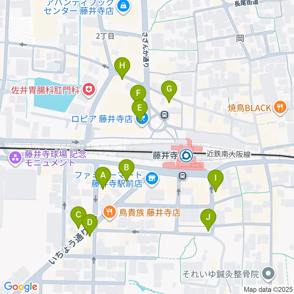藤井寺JAMJAM周辺のカフェ一覧地図
