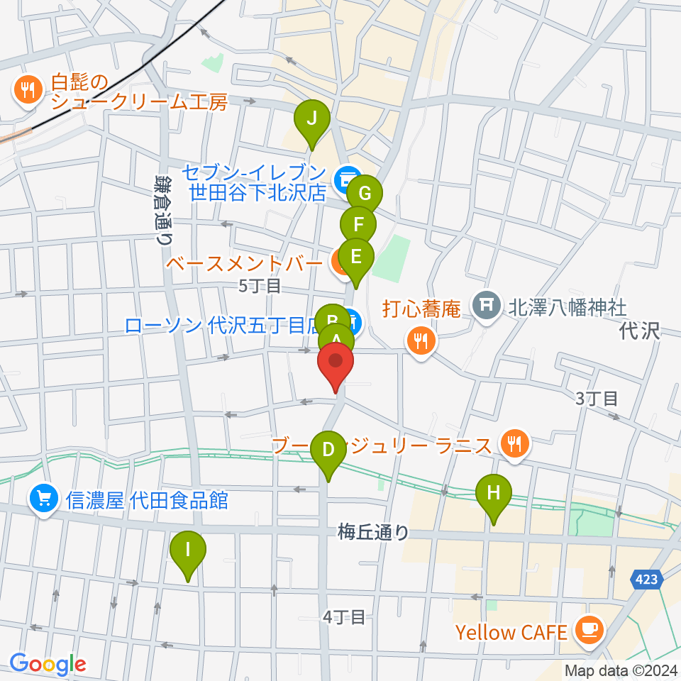 フォルテ楽器周辺のカフェ一覧地図