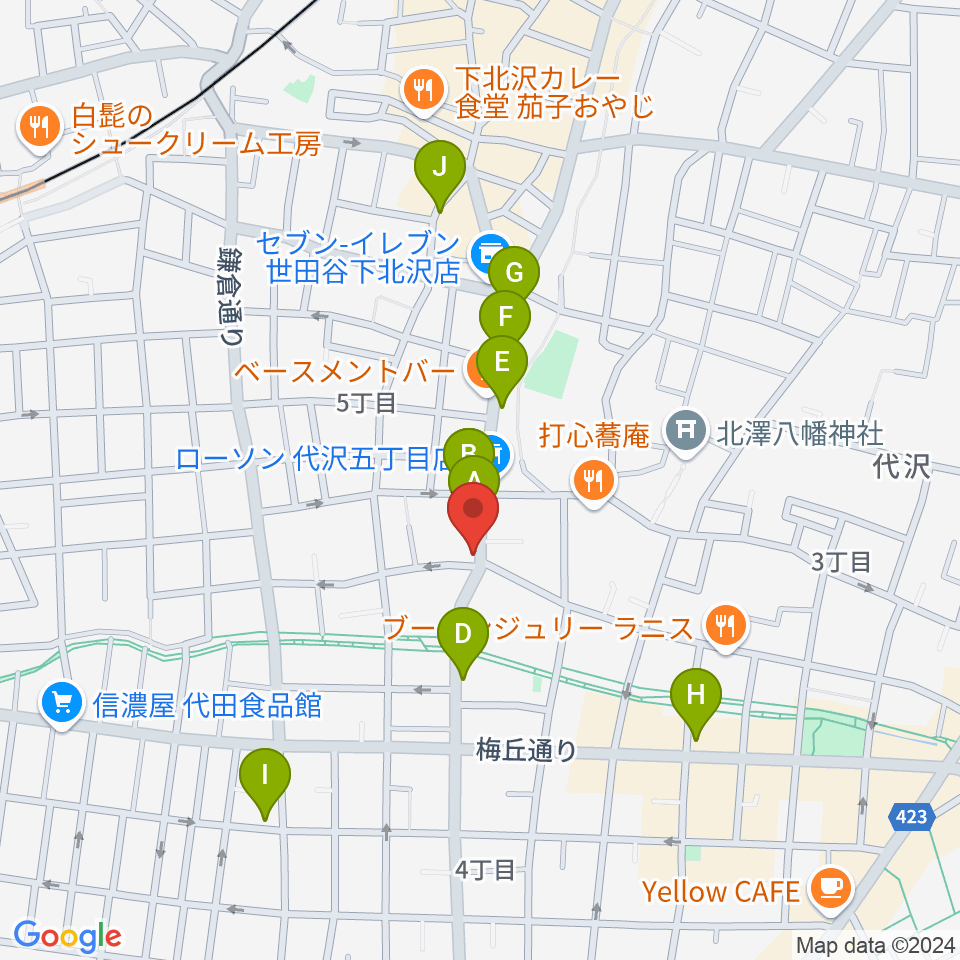 フォルテ楽器周辺のカフェ一覧地図