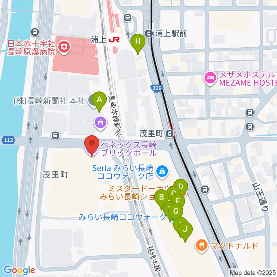 ベネックス長崎ブリックホール周辺のカフェ一覧地図