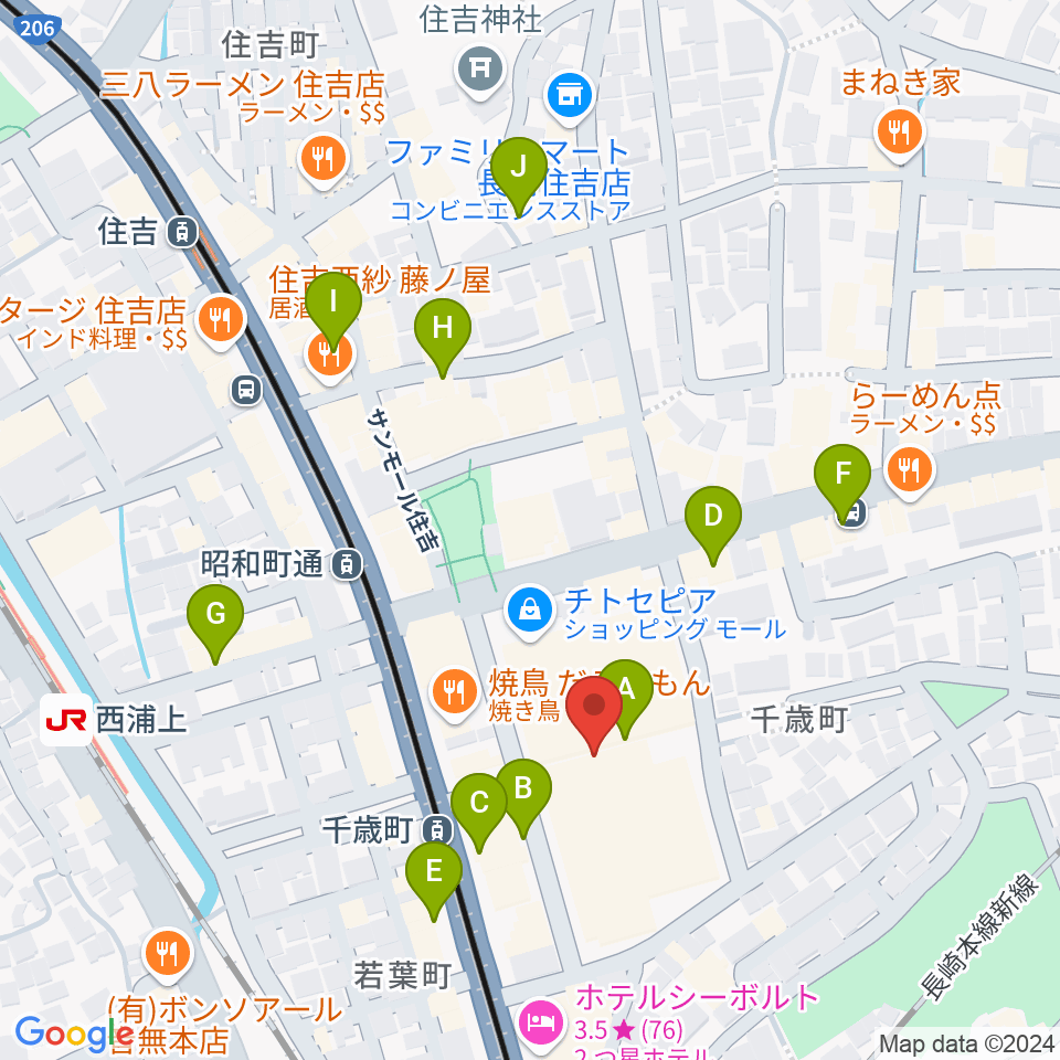 長崎市チトセピアホール周辺のカフェ一覧地図