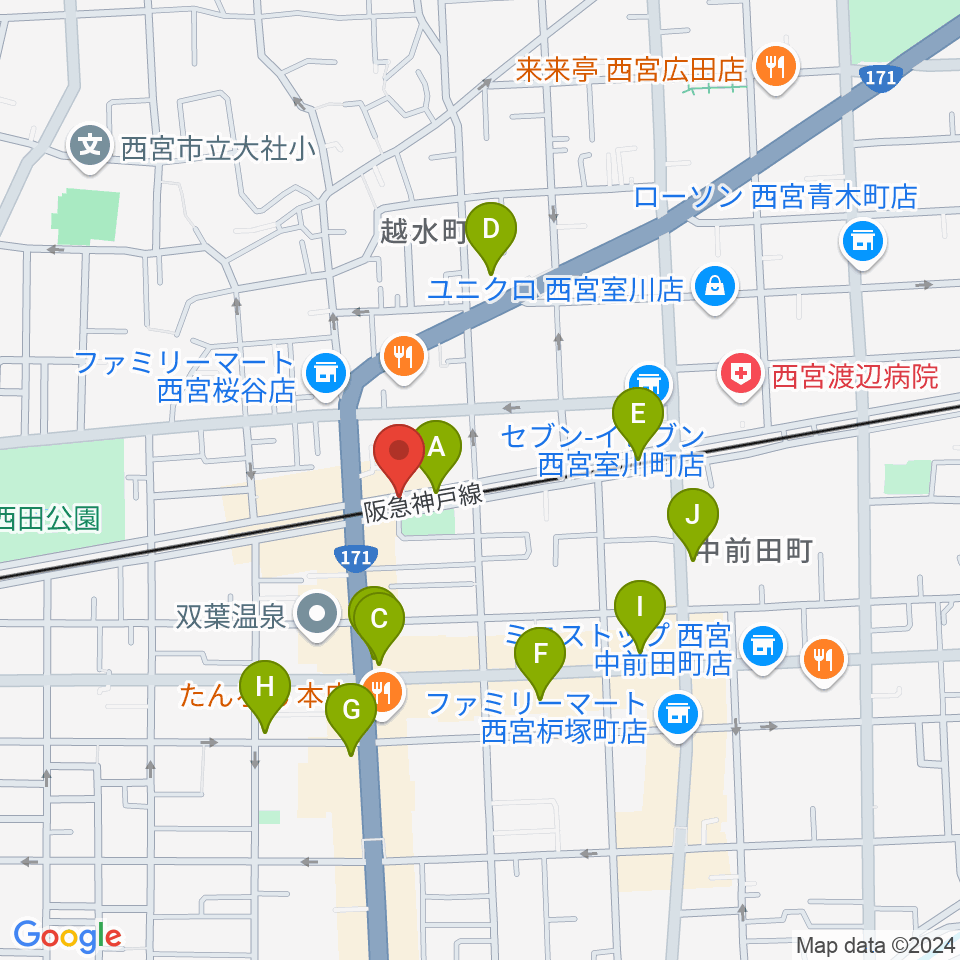 音楽スタジオ モンジャクシン周辺のカフェ一覧地図