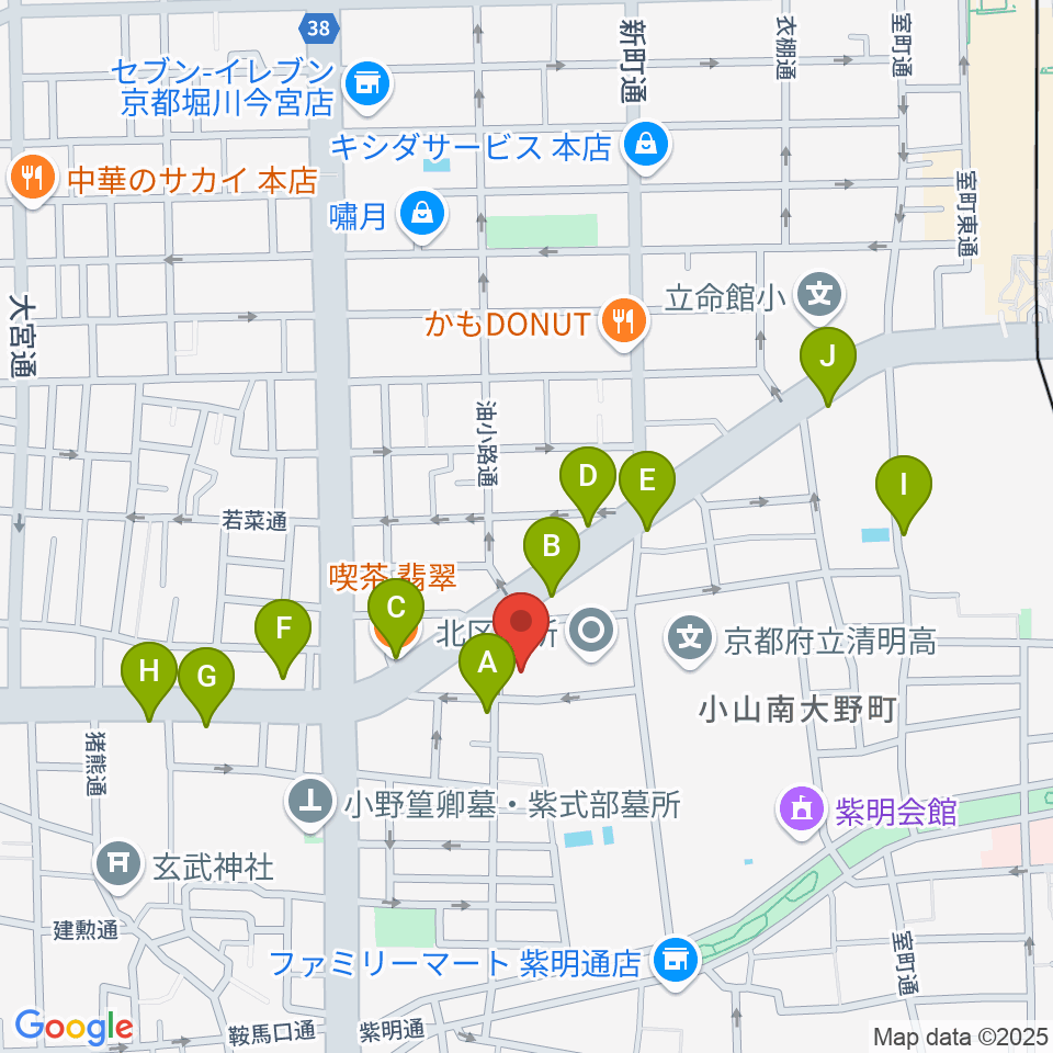 京都市北青少年活動センター周辺のカフェ一覧地図