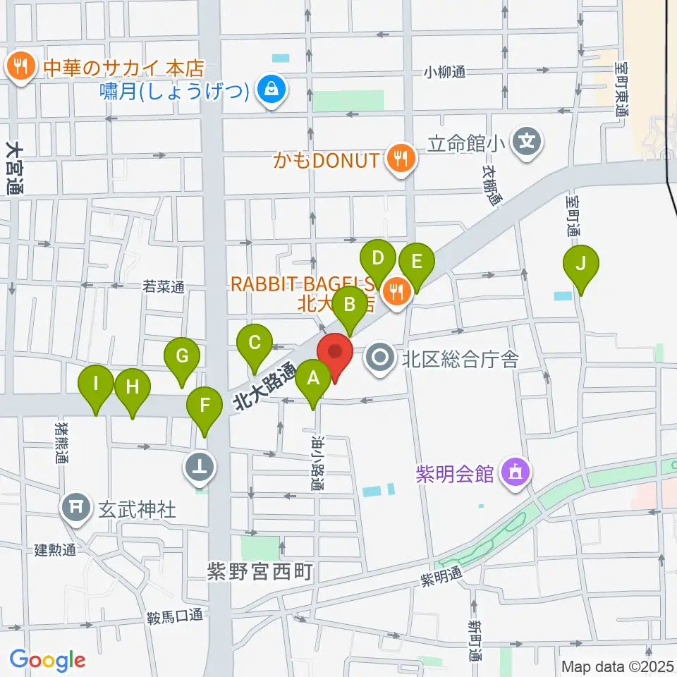 京都市北青少年活動センター周辺のカフェ一覧地図