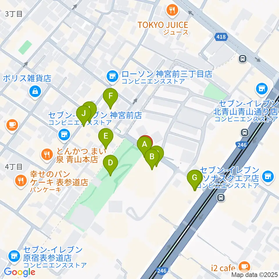 スタインウェイ&サンズ東京周辺のカフェ一覧地図