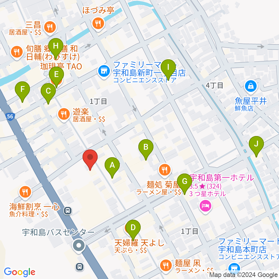 いわね楽器店周辺のカフェ一覧地図