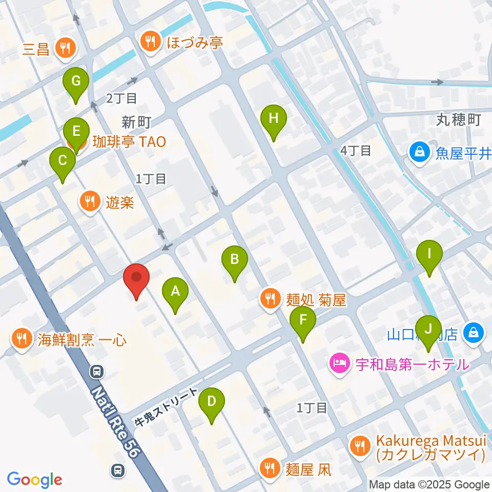 いわね楽器店周辺のカフェ一覧地図