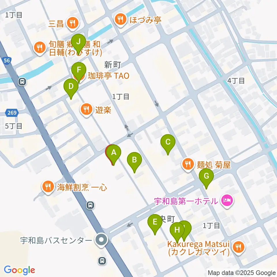 いわね楽器店周辺のカフェ一覧地図