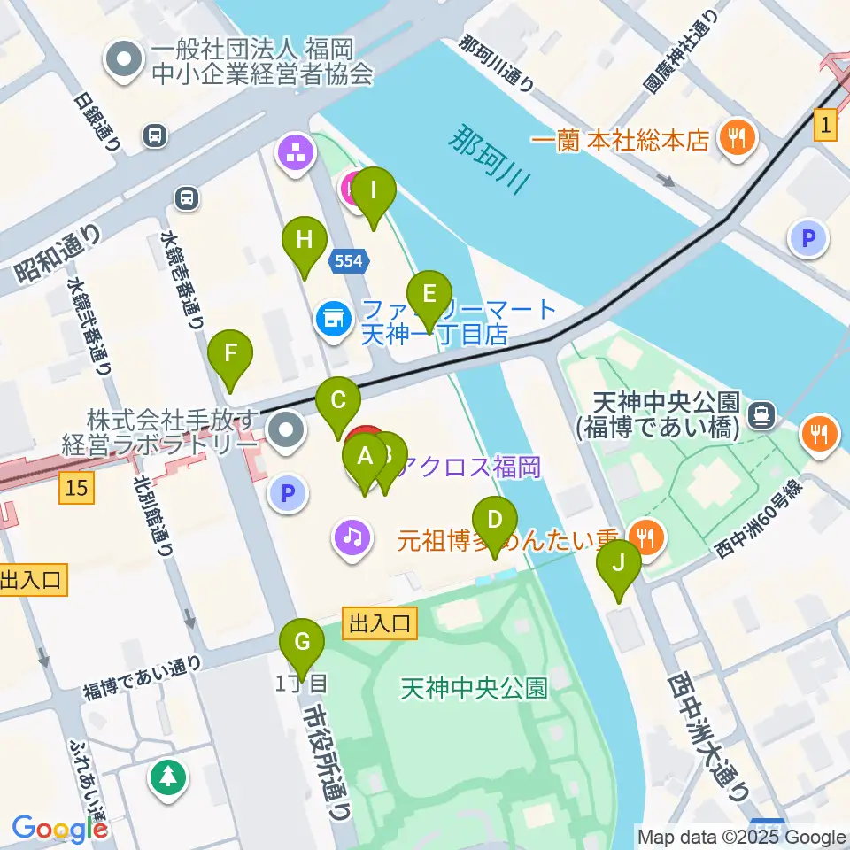アクロス福岡周辺のカフェ一覧地図
