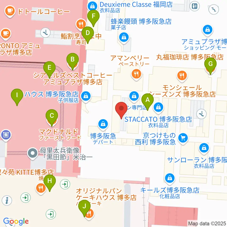 JR九州ホール周辺のカフェ一覧地図