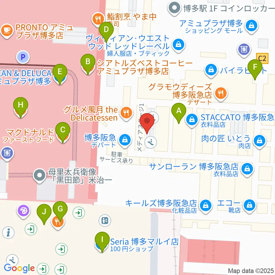 JR九州ホール周辺のカフェ一覧地図