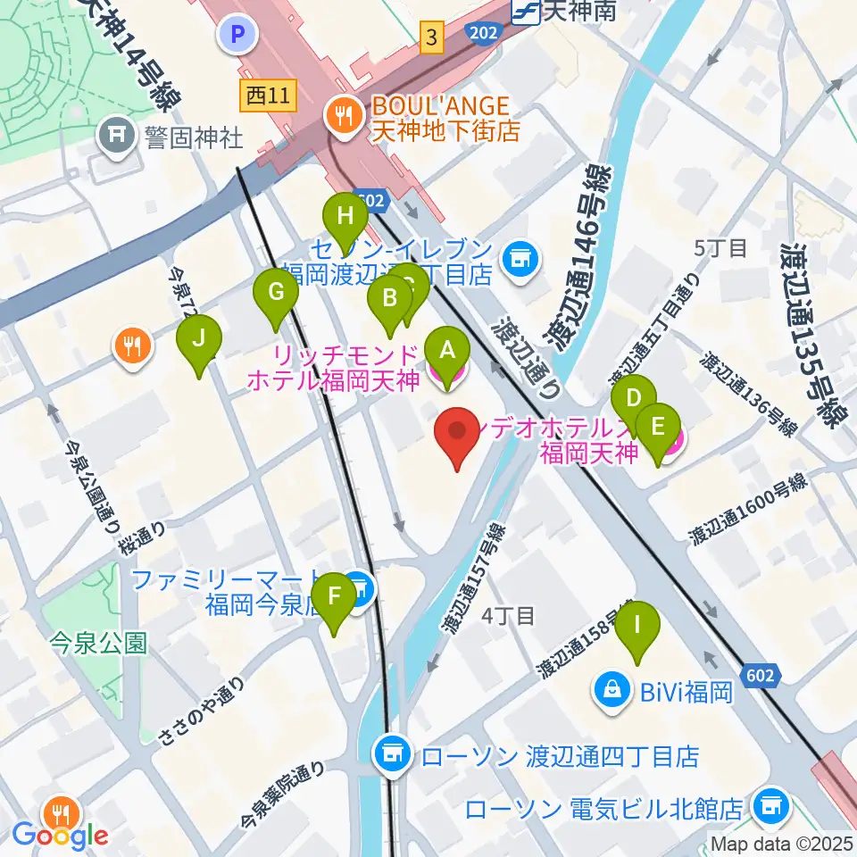福岡トヨタホール スカラエスパシオ周辺のカフェ一覧地図