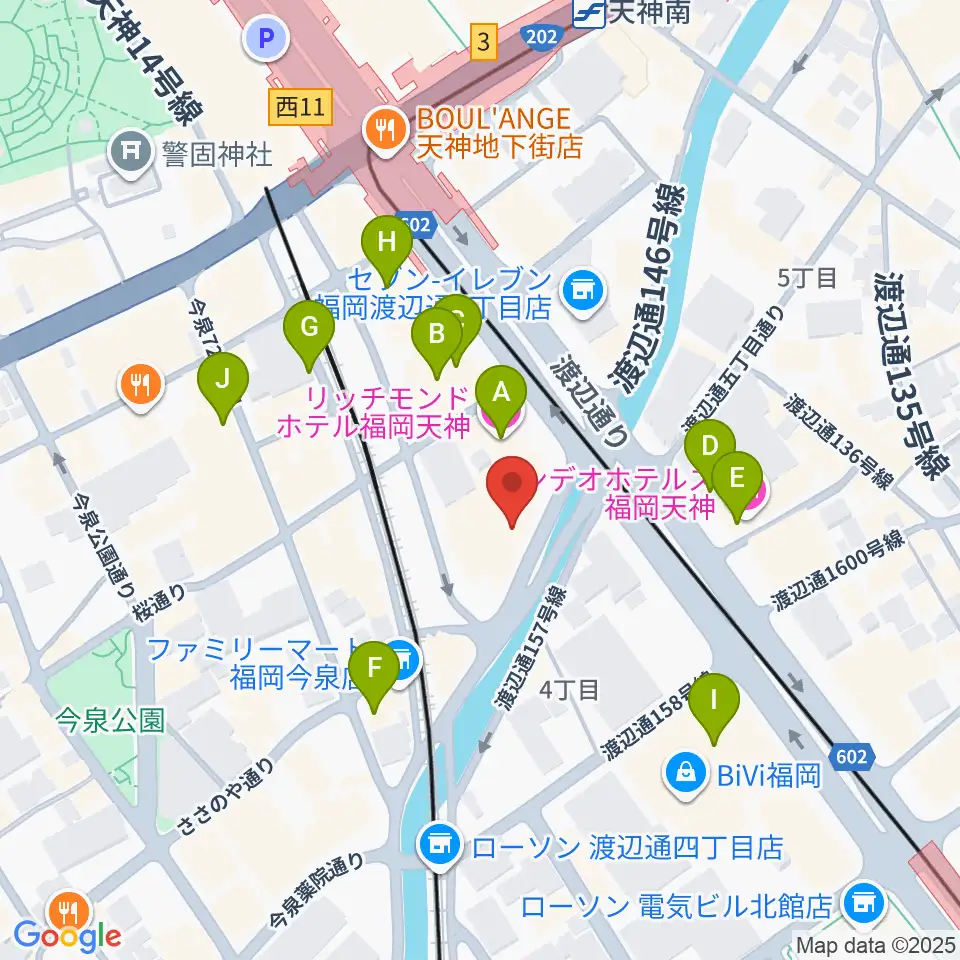 福岡トヨタホール スカラエスパシオ周辺のカフェ一覧地図