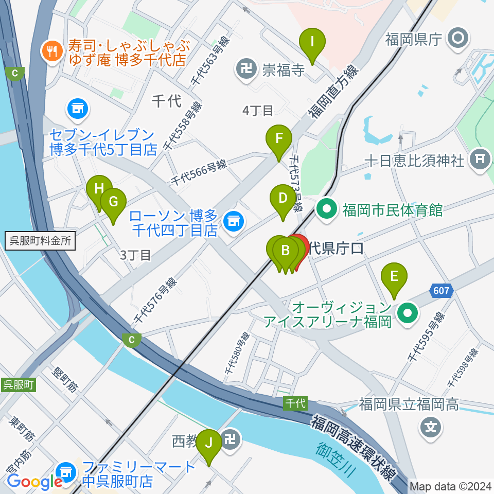 ガスホール周辺のカフェ一覧地図