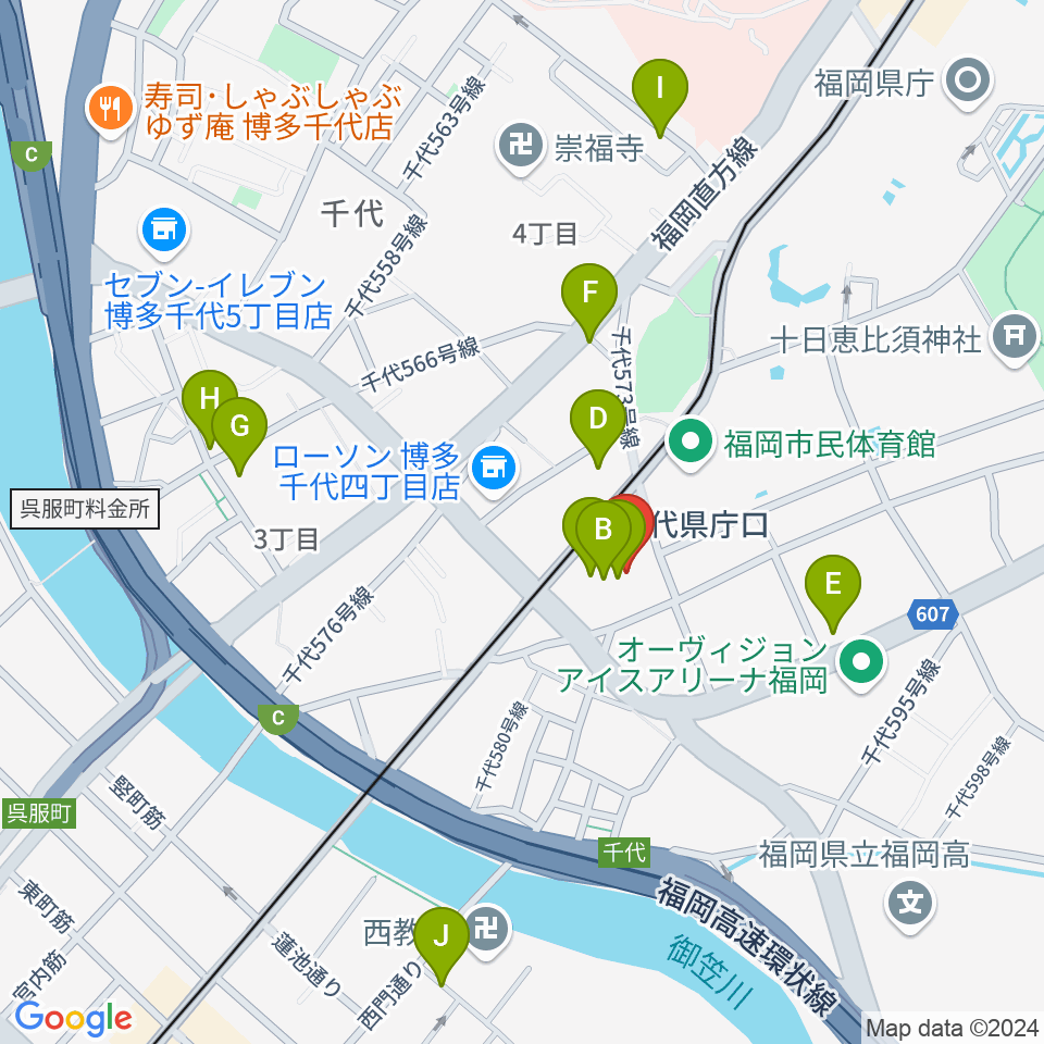 ガスホール周辺のカフェ一覧地図