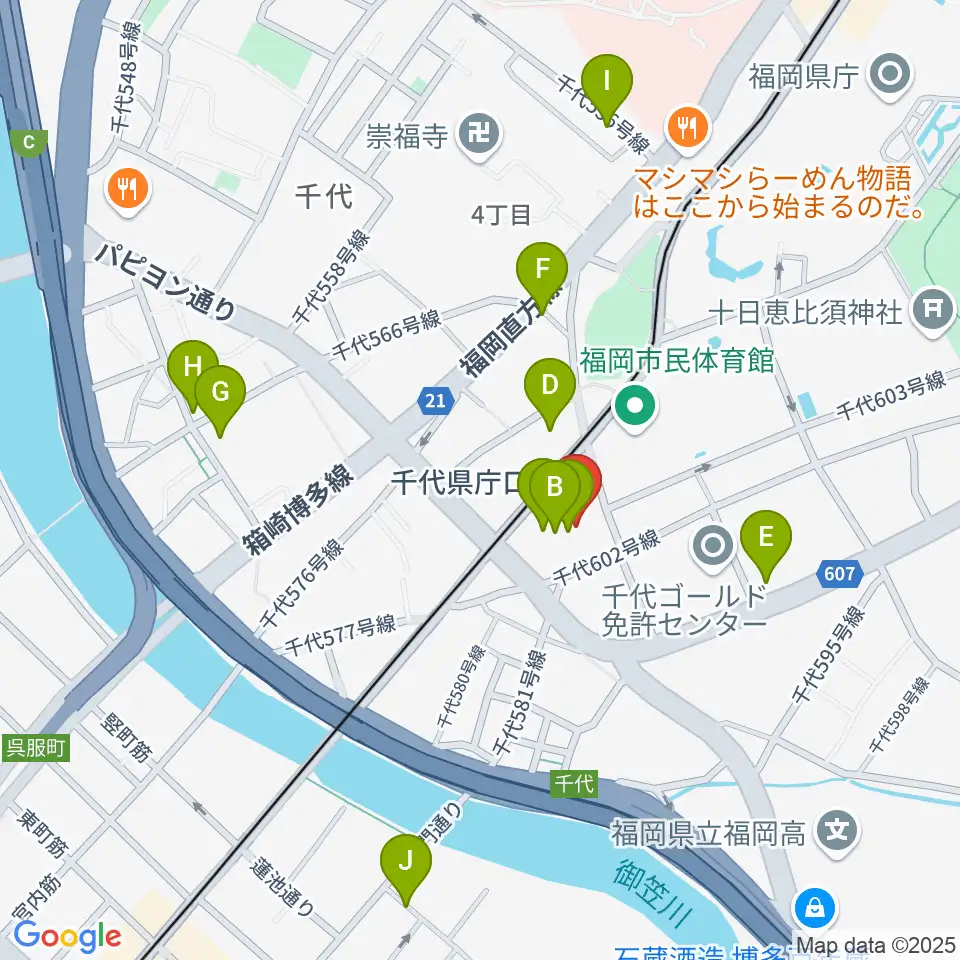 ガスホール周辺のカフェ一覧地図