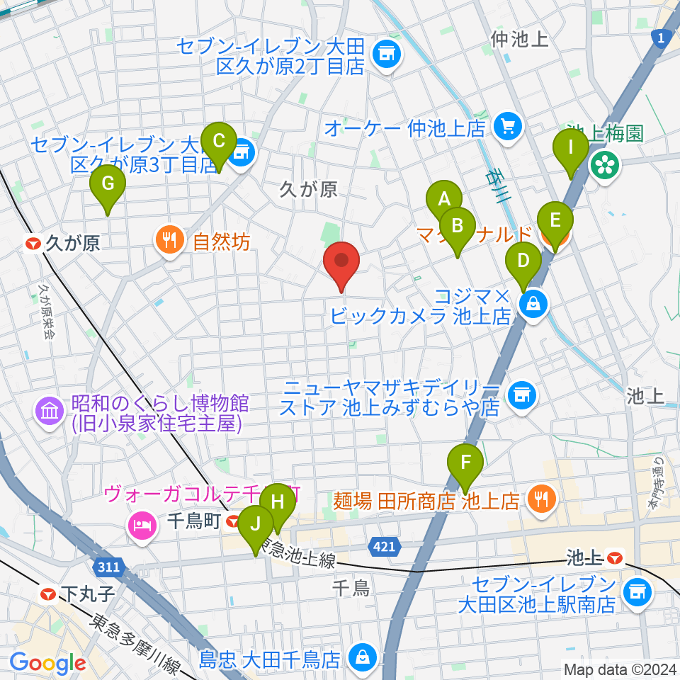 窪田ヴァイオリン教室周辺のカフェ一覧地図