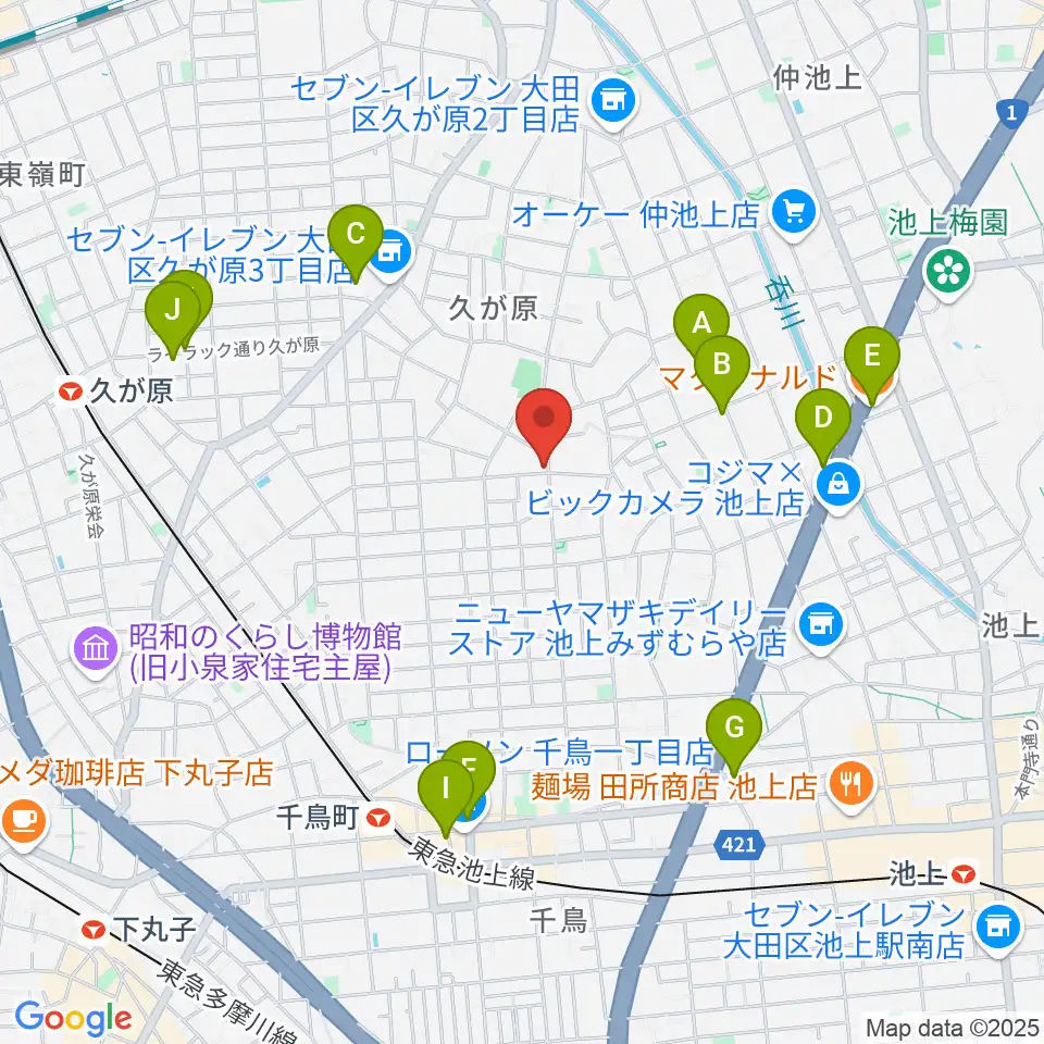 窪田ヴァイオリン教室周辺のカフェ一覧地図