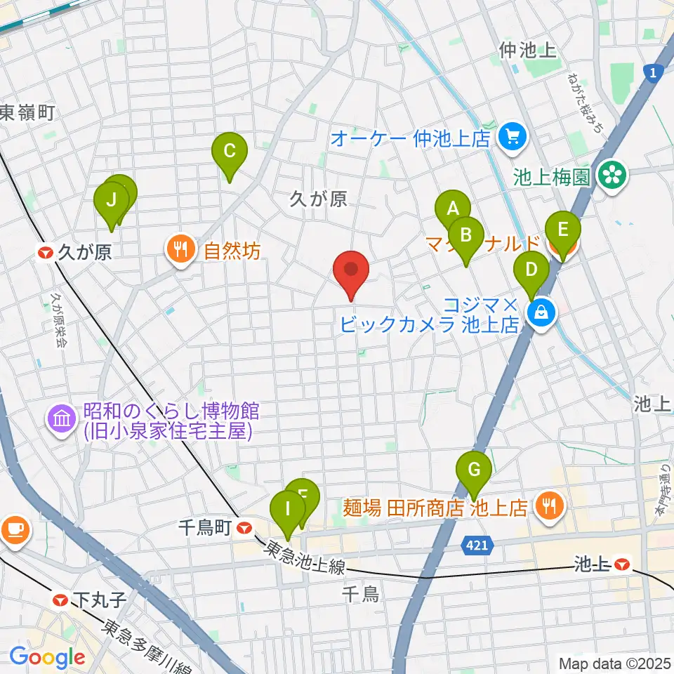 窪田ヴァイオリン教室周辺のカフェ一覧地図