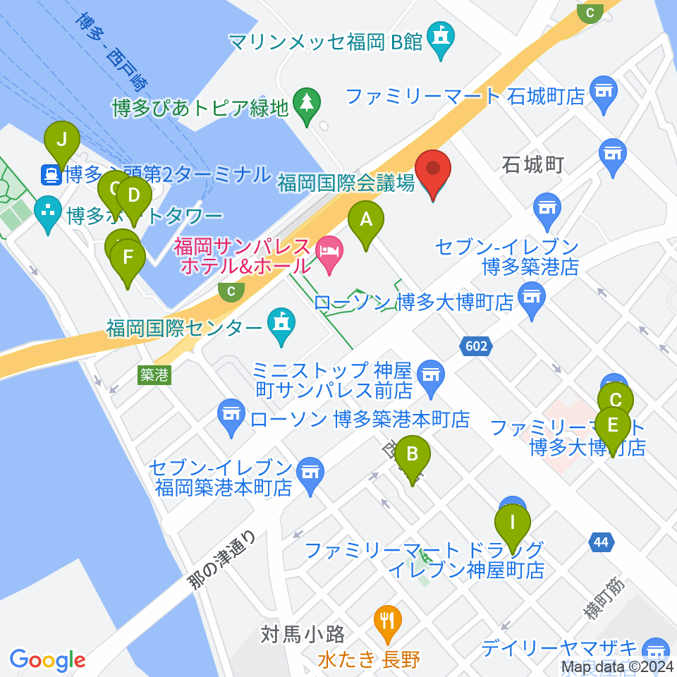 福岡国際会議場周辺のカフェ一覧地図