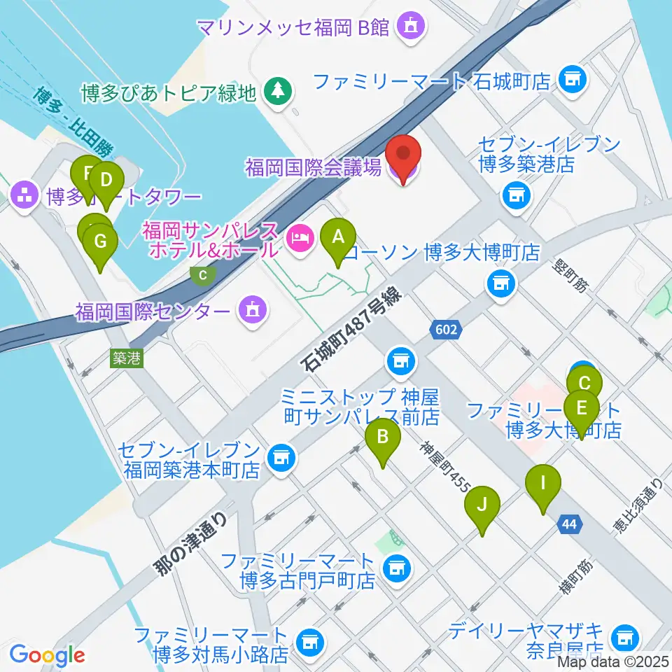福岡国際会議場周辺のカフェ一覧地図