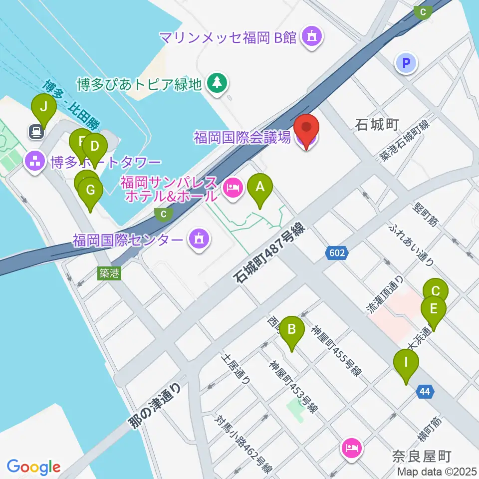 福岡国際会議場周辺のカフェ一覧地図