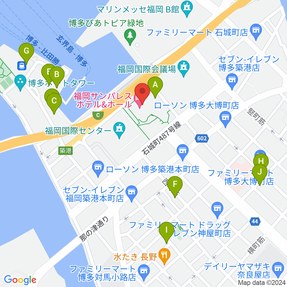 福岡サンパレス ホテル＆ホール周辺のカフェ一覧地図