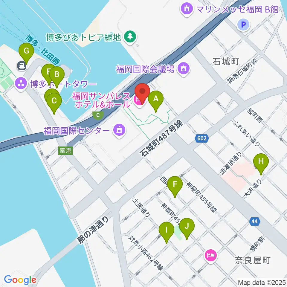 福岡サンパレス ホテル&ホール周辺のカフェ一覧地図