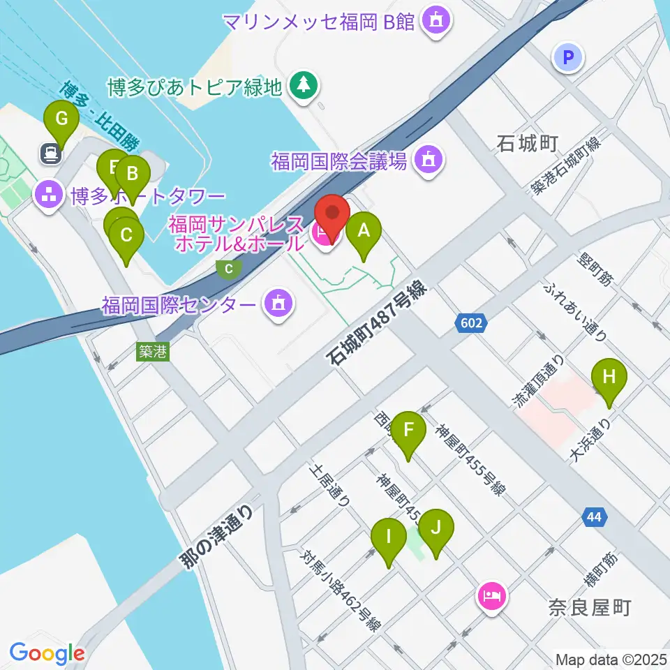 福岡サンパレス ホテル＆ホール周辺のカフェ一覧地図